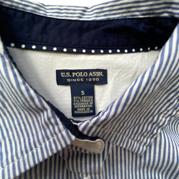 US Polo Assn Ralph Lauren Striped poplin long sleeve shirt blue white preppy S - Picture 7 of 8
